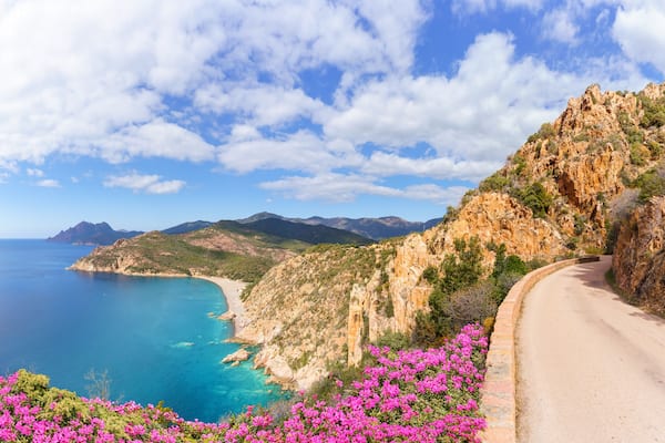 Landscape with Plage de Bussaglia and Calanques de Piana, Corsica island, France