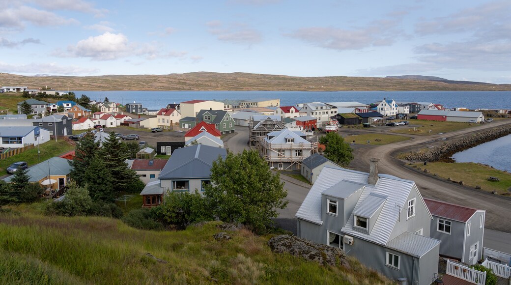 Scenic view of Hólmavík fishing town in Westfjords, Iceland