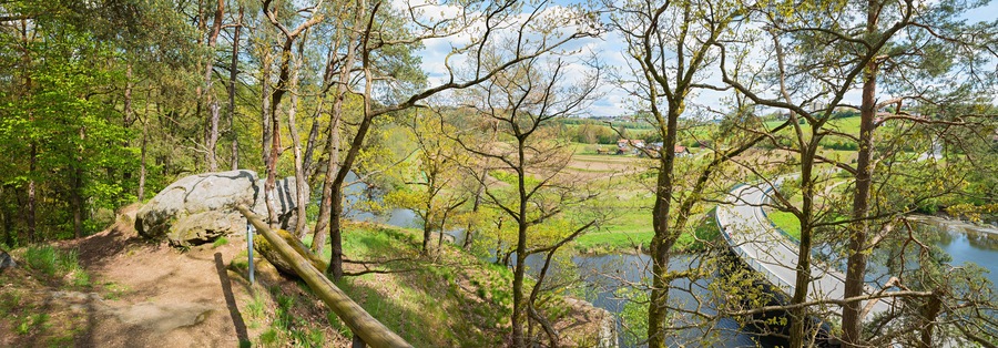A wonderful path along the Schwarzer Regen River. Spring landscape in Lower Bavaria near Viechtach.