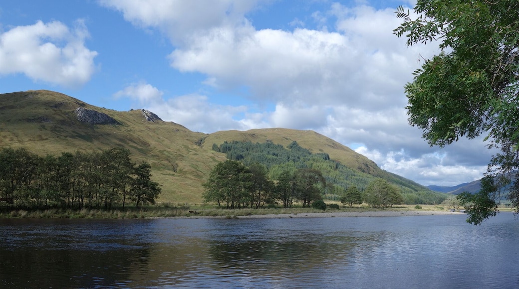 A view of Glen Orchy in the Scottish Highlands, with the River Orchy in the foreground