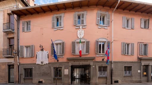 Borgo San Dalmazzo, Cuneo, Italy- December 01, 2022: The town hall building in via Roma in the city headquarters of the National Snail Fair called Cold Fair