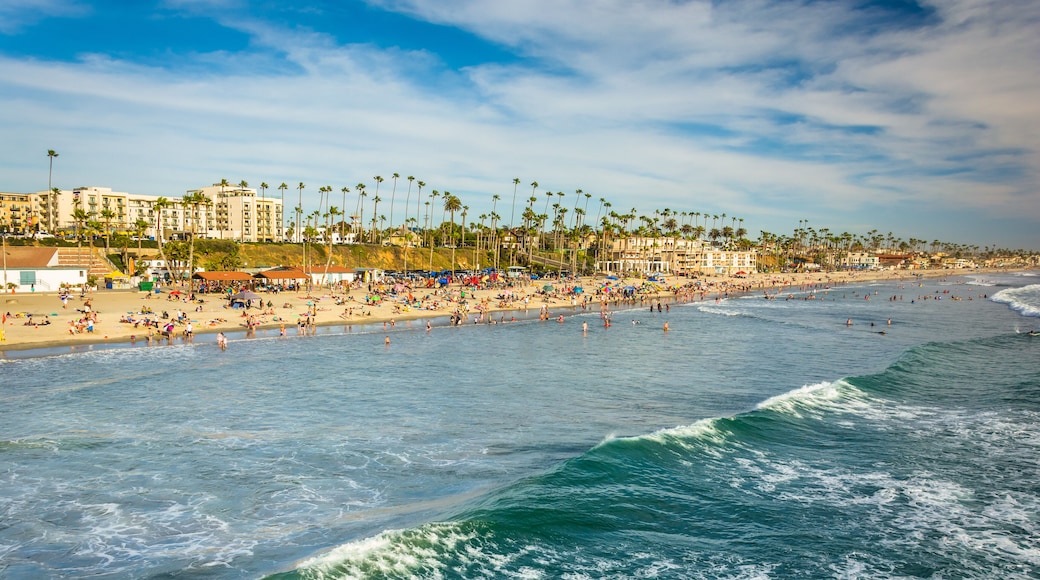 View of the beach and waves in the Pacific Ocean from the pier in Oceanside, California., Shutterstock ID 261477074, purchase_order: SP-1269 HA 2018 Batch 1, Order: , client: , other: