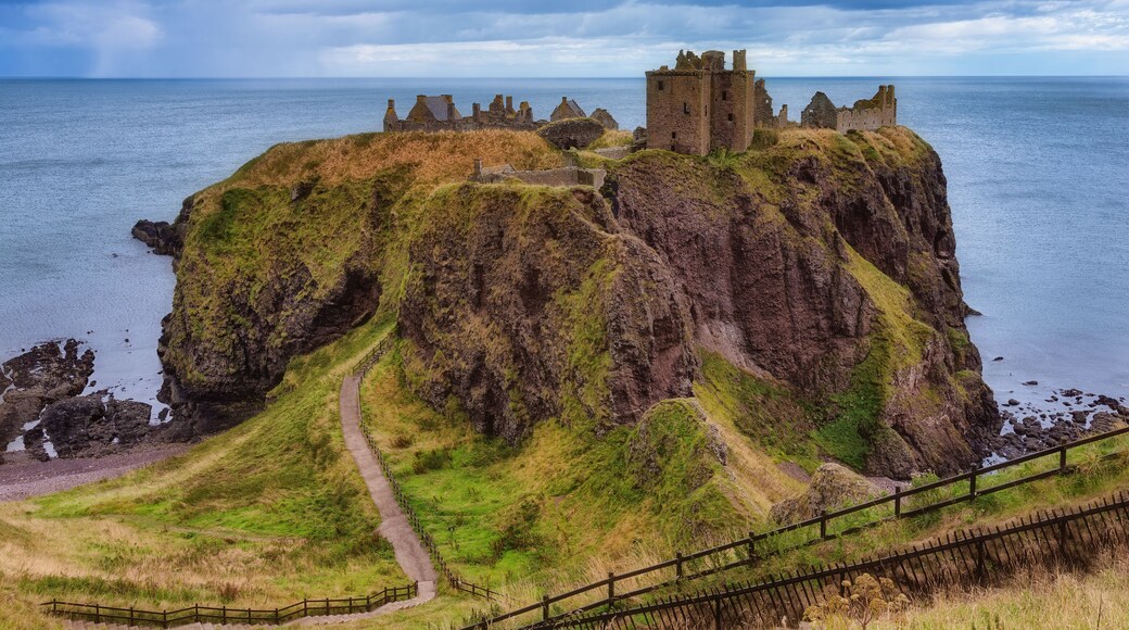 Dunnottar Castle ruins, Scotland - Dunnottar is a ruined medieval fortress located upon a rocky headland on the north-east coast of Scotland, about 3 kilometres (1.9 mi) south of Stonehaven