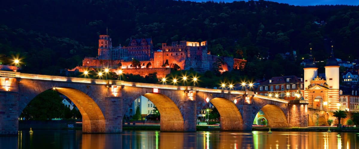 Karl Theodor Bridge featuring night scenes, a bridge and a river or creek