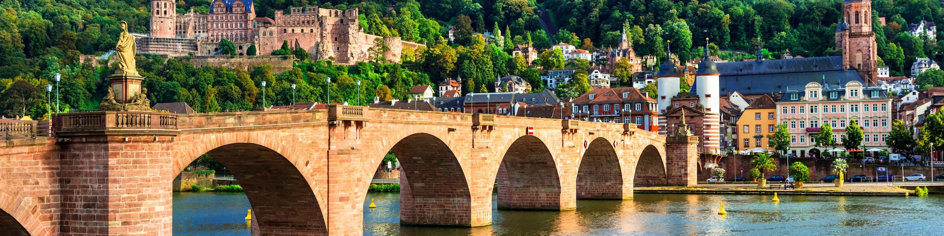Germany tourism and historic landmarks. medieval Heidelberg town - view of famous Karl Theodor bridge and castle