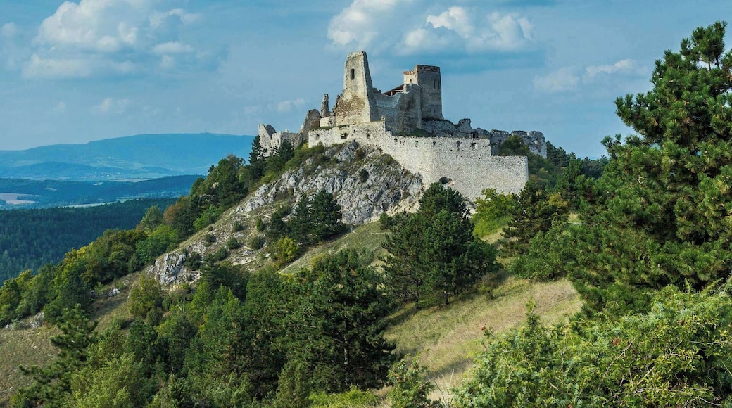Castle ruin from mid-13th century on the top hill close the village Višnové. The castle was a residence and later the prison of the Countess Elizabeth Báthory, who is alleged to have been the world's most prolific female serial killer.