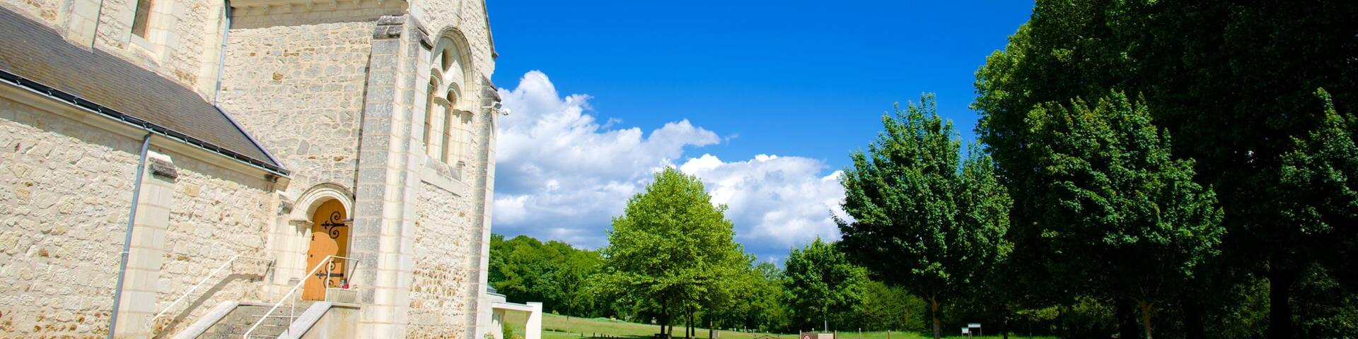 Saint-Benoit-sur-Loire featuring a church or cathedral and a garden