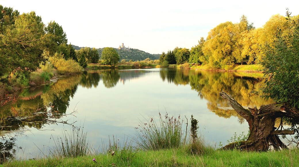 Pond near Wülfingen in Elze, district Hildesheim, Lower Saxony, Germany. From here one can see the castle Marienburg.