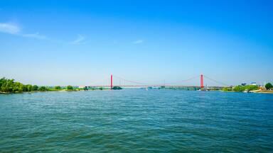 View of the Emmerich am Rhein bridge. Landscape by the river with the longest suspension bridge in Germany.