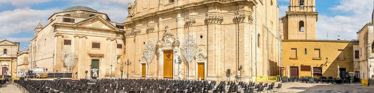 View at the Cathedral of Holy Rosary in the streets of Francavilla Fontana - Italy