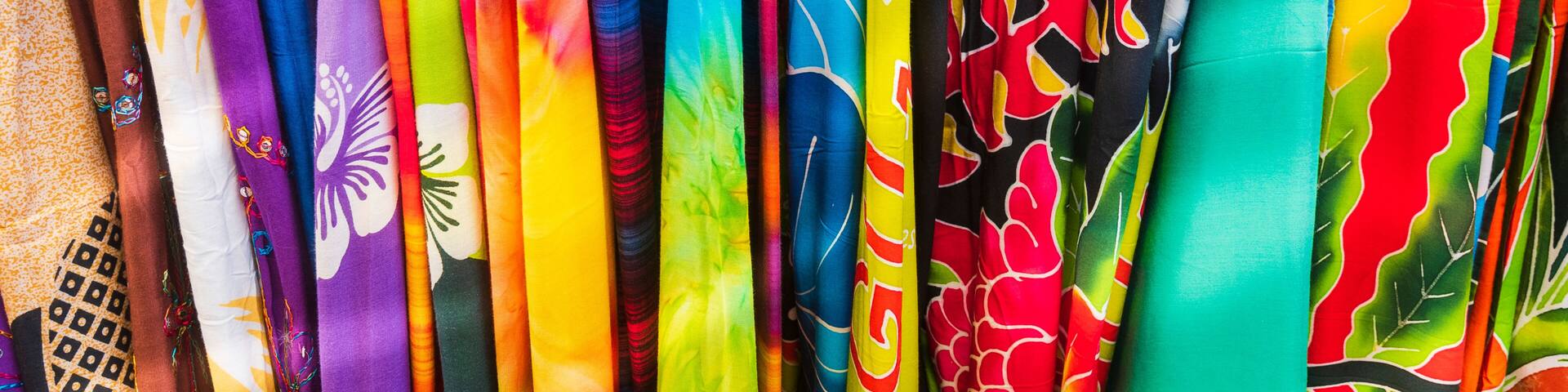 Vibrant coloured textiles at the Cloth market at Pointe-a-Pitre, Guadeloupe, French West Indies; Pointe-A-Pitre, Guadeloupe, France