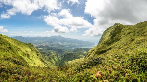 Mount Pelee green volcano hillside panorama, Martinique, French overseas department