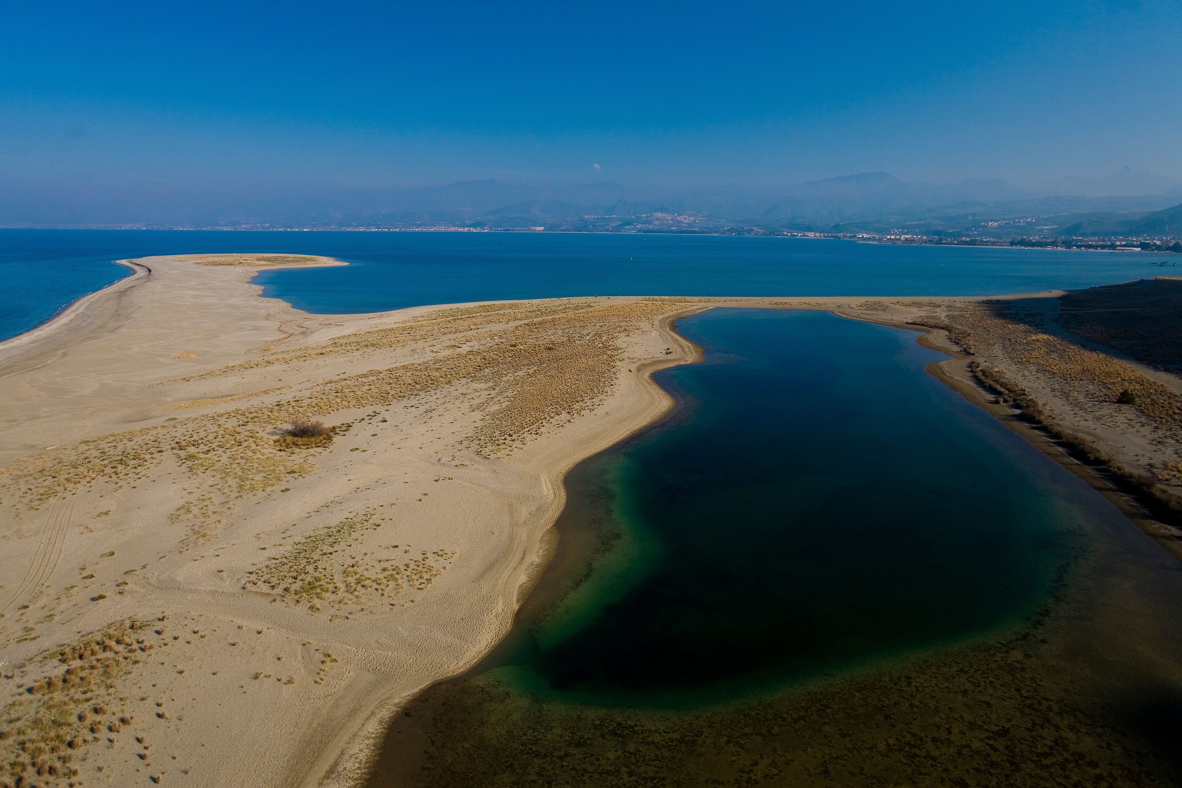 aerial view of Maranello lake of Oliveri, Sicily