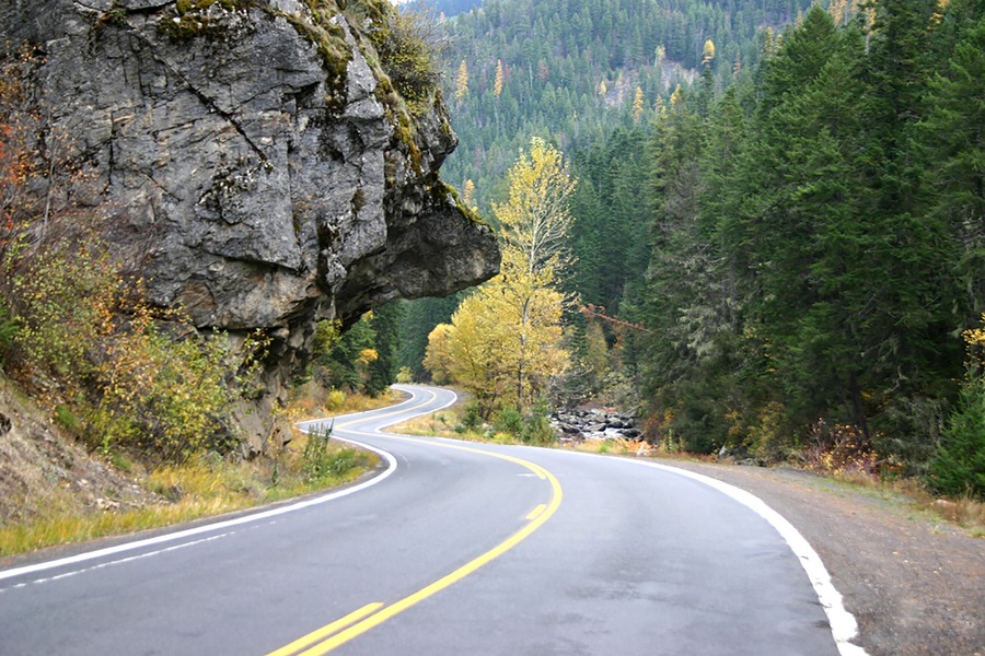 photograph of bluff overhanging Idaho highway 12 along side the southfork of the Clearwater River between Elk City and Grangeville, ID