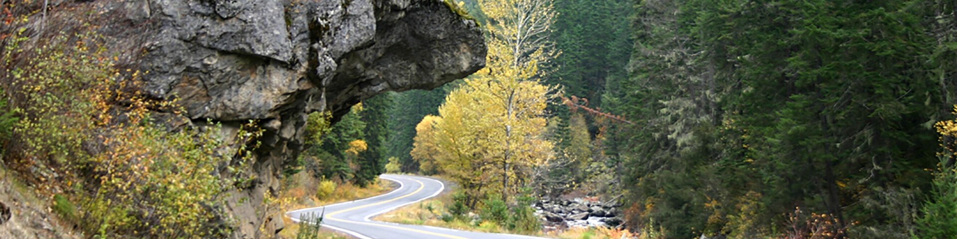 photograph of bluff overhanging Idaho highway 12 along side the southfork of the Clearwater River between Elk City and Grangeville, ID