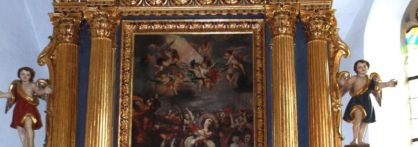 St. Ursula in Buchholz: Hochaltar; Altarbild der Hl. Ursula von Stephan Kessler, 1665
