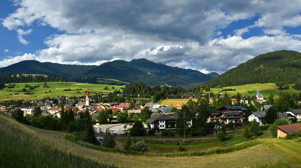 Beautiful panorama view of Monguelfo in Val Pusteria, South Tyrol. Bolzano, Italy.