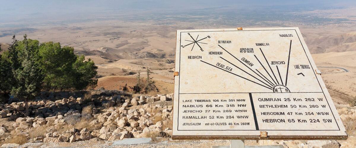 Mount Nebo is mentioned in the Bible as the place where Moses was granted a view of the Promised Land before his death. The view from the summit provides a panorama of the Holy Land and, to the north, a more limited one of the Jordan River valley. The West Bank city of Jericho is usually visible from the summit, as is Jerusalem on a very clear day.