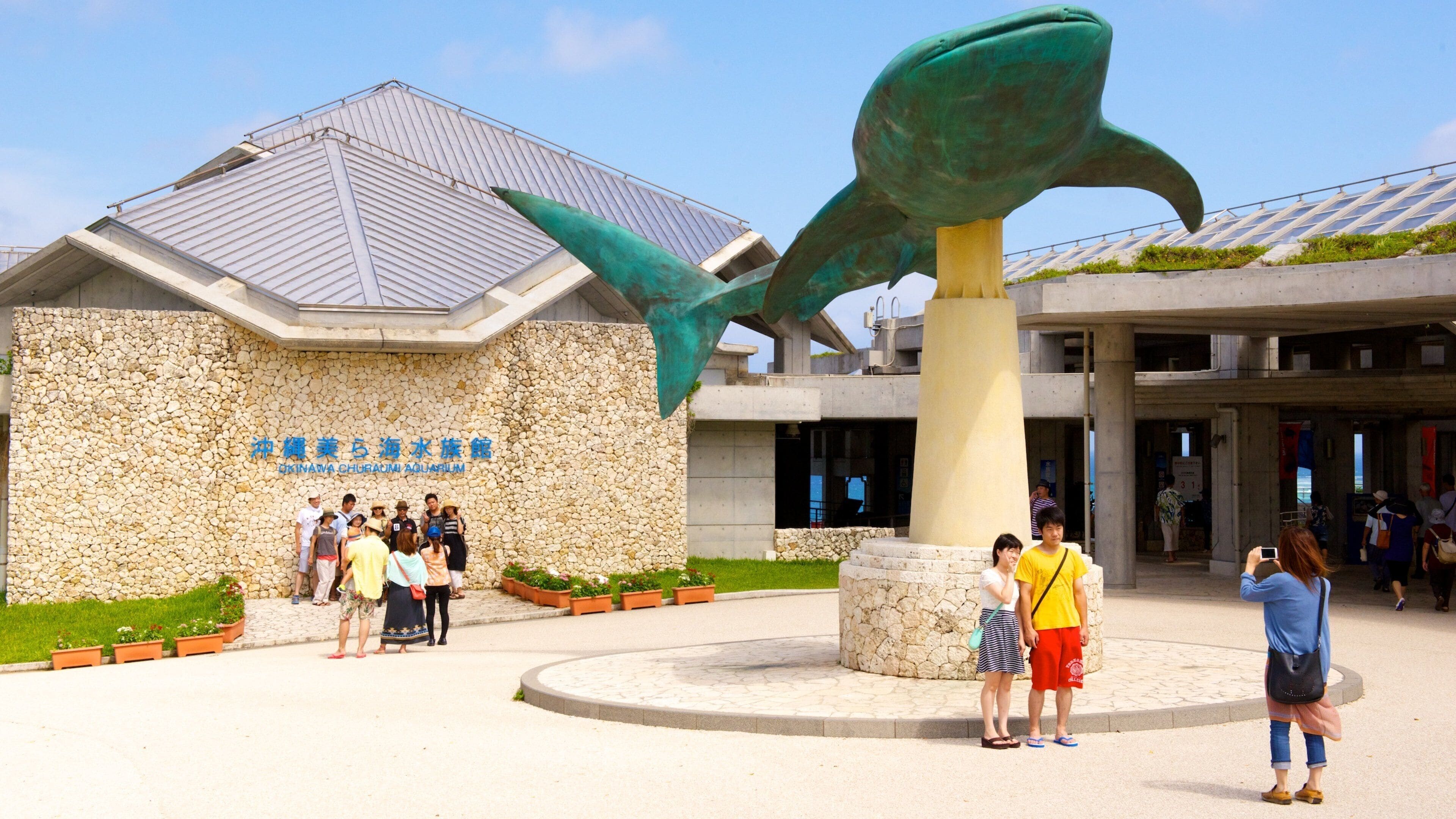 Okinawa Churaumi Aquarium which includes outdoor art and marine life