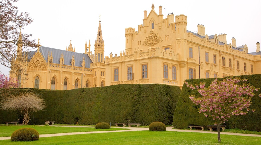 Lednice Liechtenstein Castle showing heritage architecture, a garden and heritage elements
