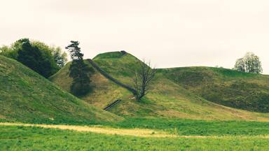 Very nice view of the mound in spring. Lithuania, Kernavė