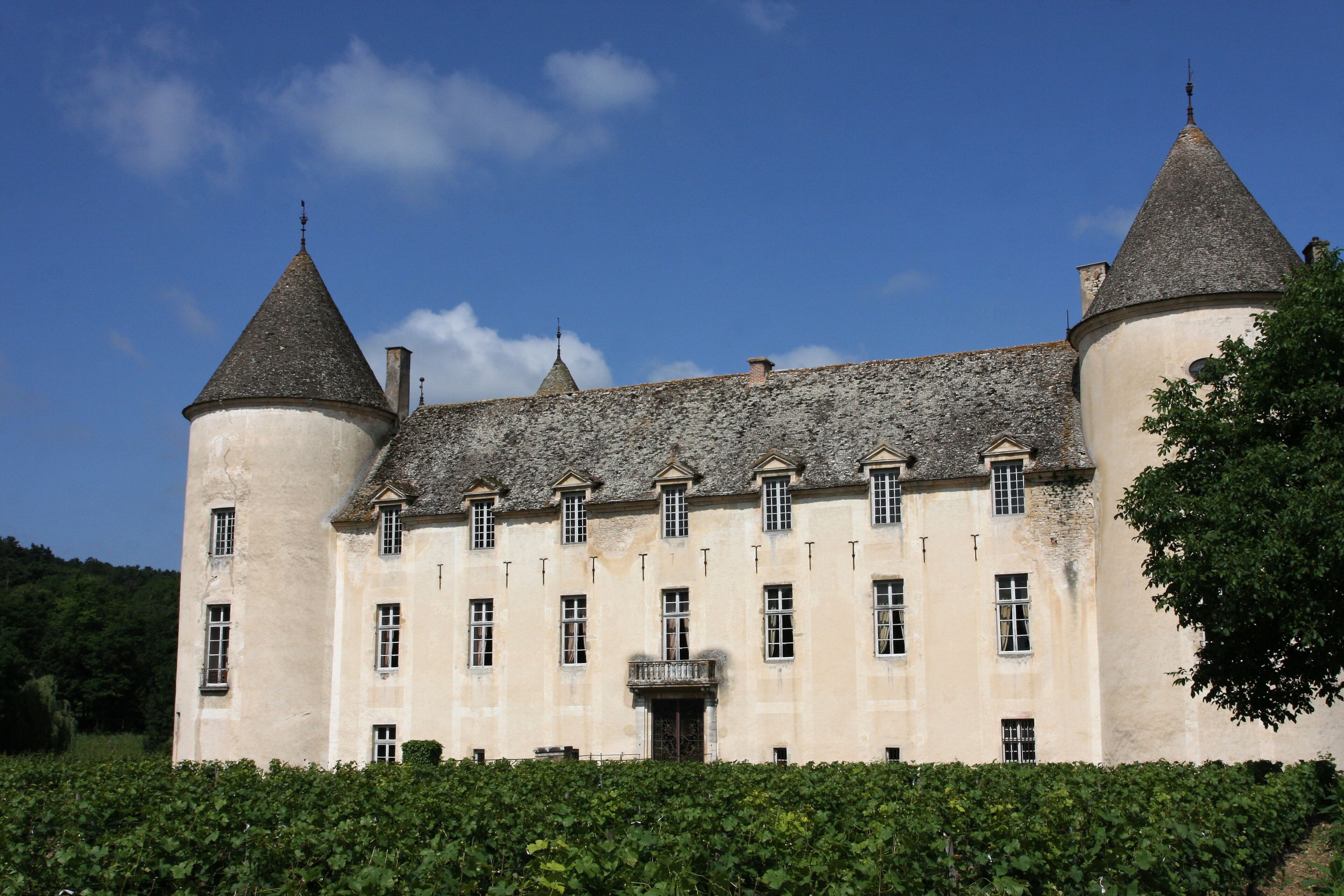 A large castle with two towers and a central building.
