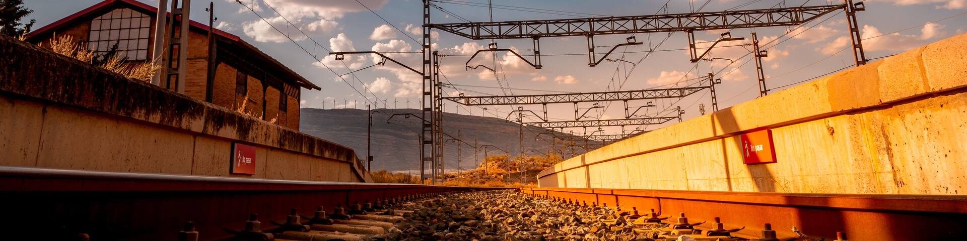 A low angle shot of railway during sunset in Caudete, Spain