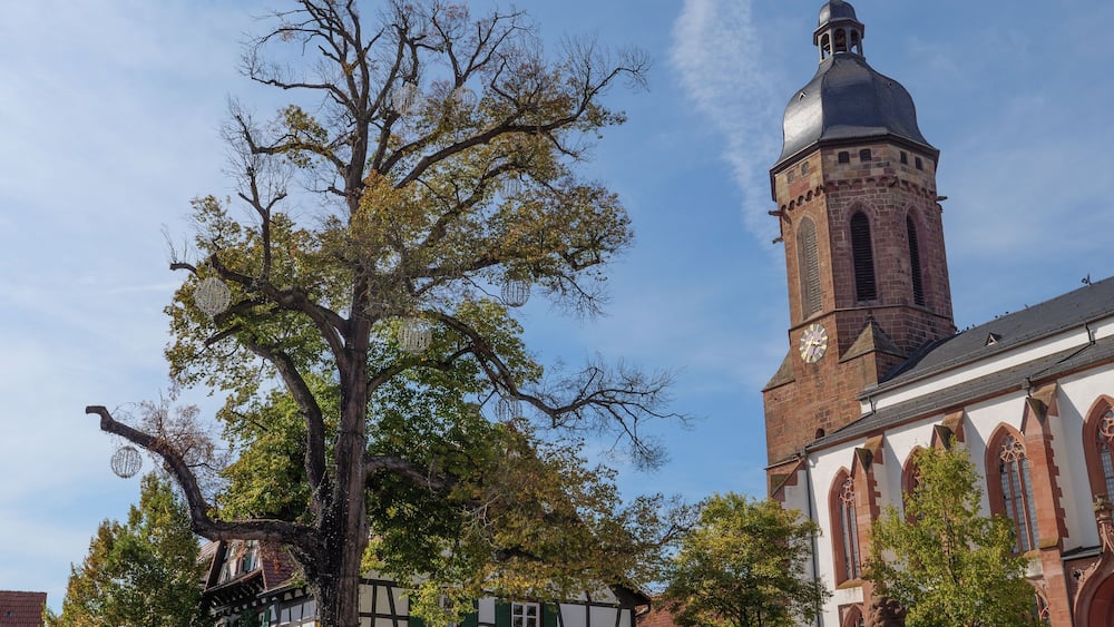 St. Georgskirche church against the blue sky in Kandel, Germany