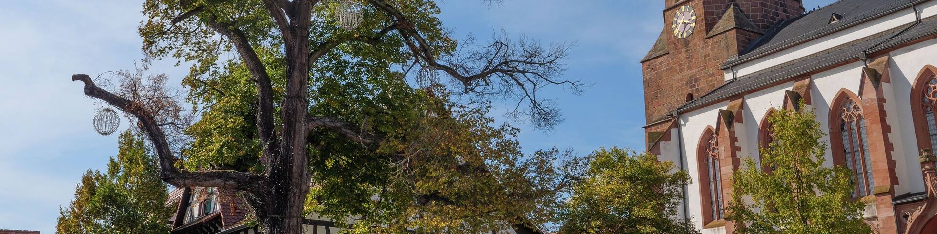 St. Georgskirche church against the blue sky in Kandel, Germany