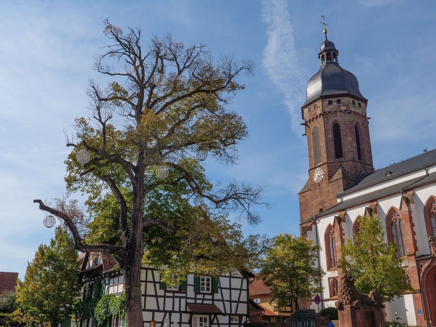 St. Georgskirche church against the blue sky in Kandel, Germany