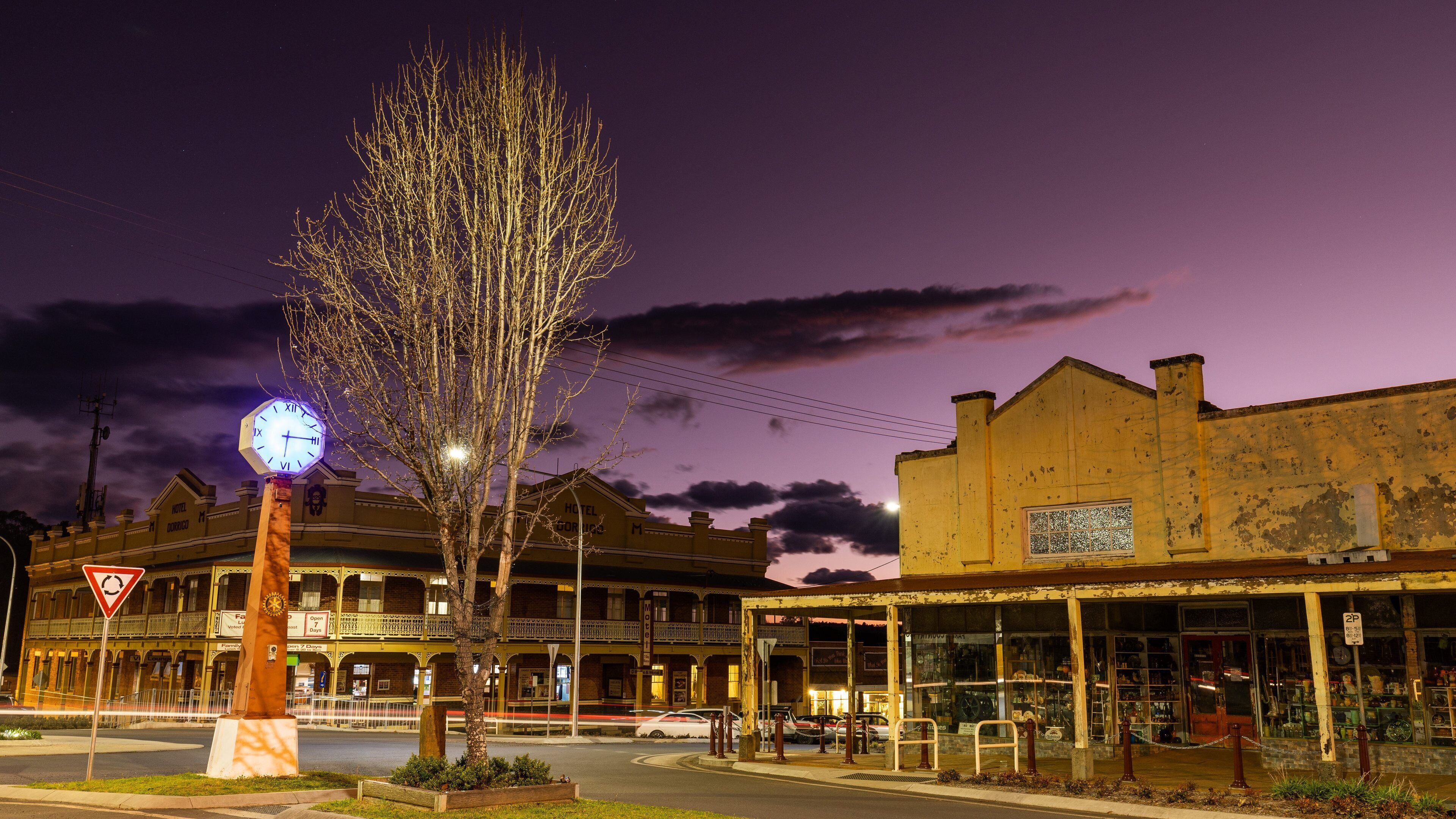 Dorrigo featuring night scenes and a small town or village