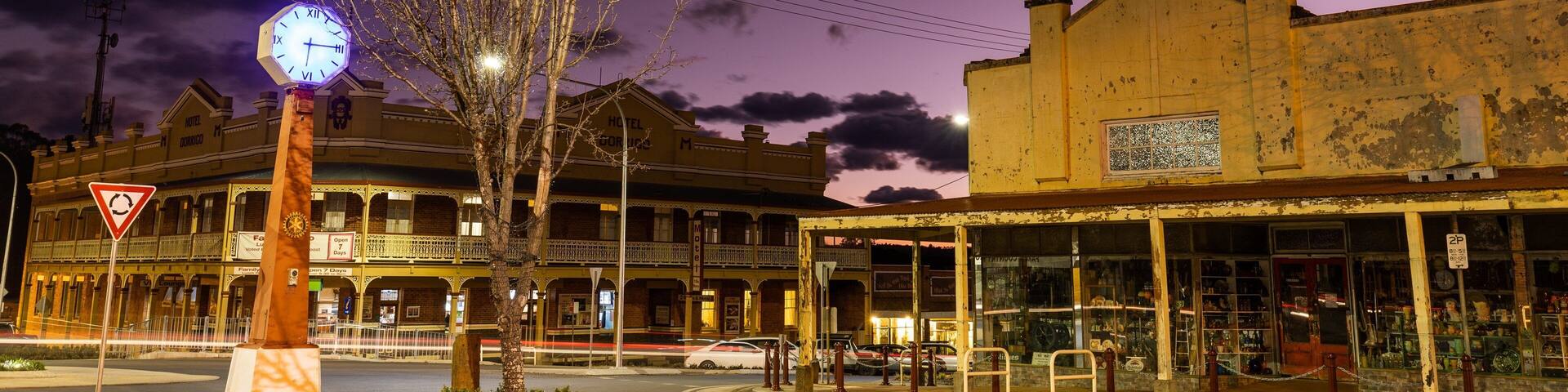Dorrigo featuring night scenes and a small town or village