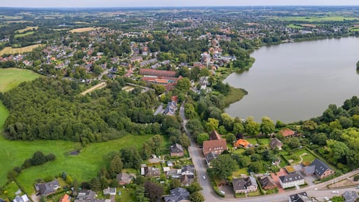 Aerial view of the old town of the city Bordesholm in Germany on an sunny spring afternoon