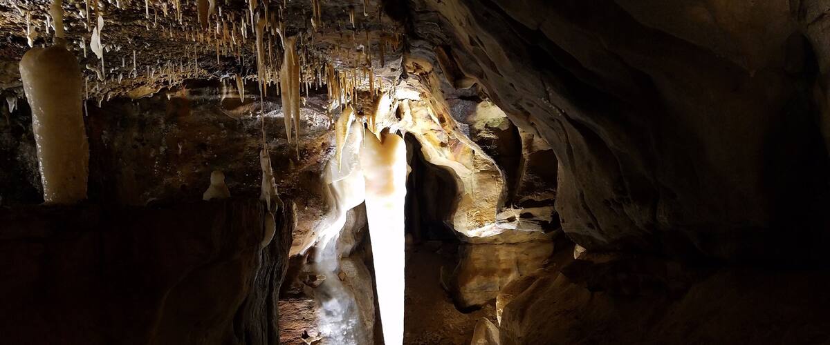 The Crystal King. The largest stalactite in Ohio. 4.5 ft. in length, an estimated 400 lbs. and 200,000 years old.