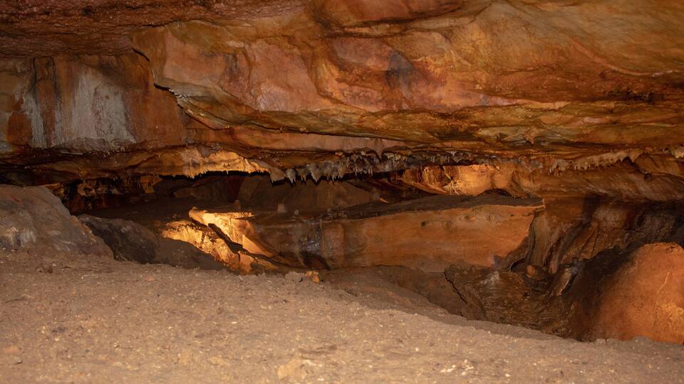 View inside the crevices in the Ohio Caverns in West Liberty, Ohio USA.