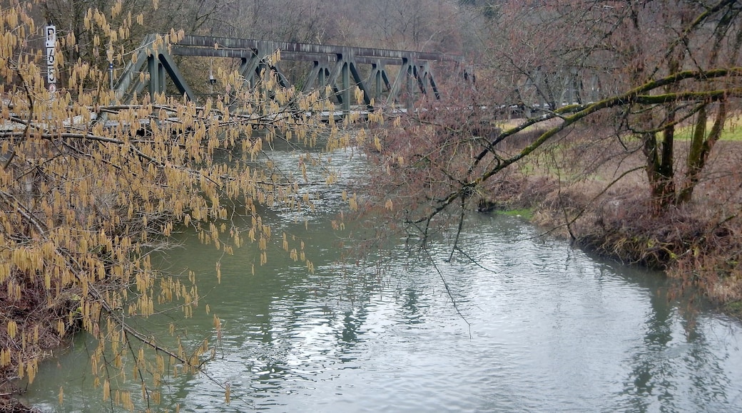 Beim 366 km langen Neckartalradweg: Eisenbahnbrücke über die Eyach