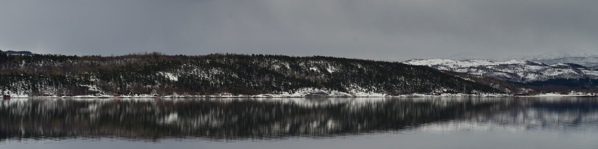 Reflection of mountain in water, Saltdal Fjord, Norway