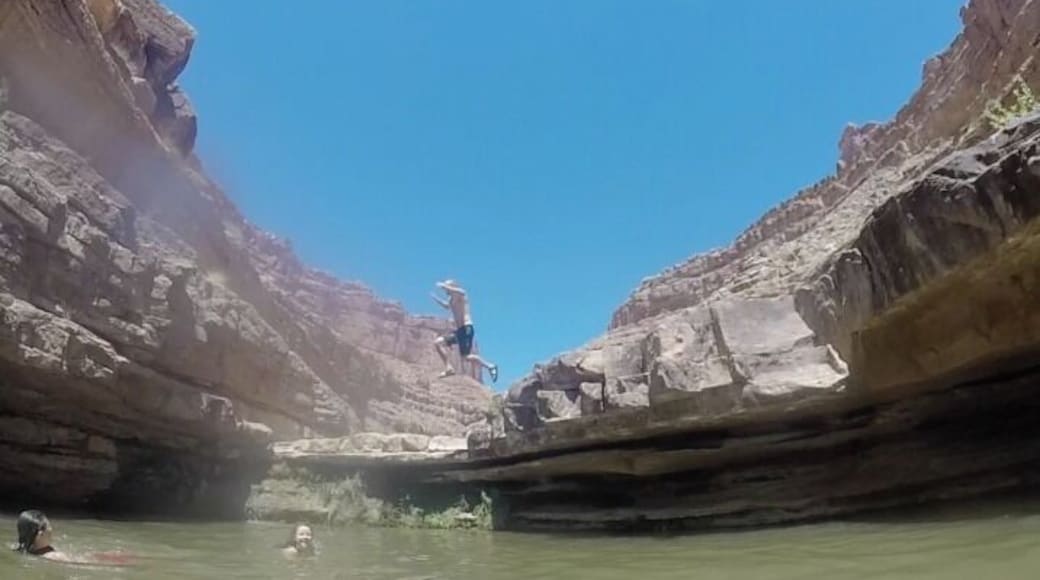 Two miles up a small canyon on our 4th day on the San Juan there is a stream that when you follow it up you find cool pools of fresh water waiting to be enjoyed.
It was 100 degrees this day, we were in need of a refreshing dip. My little brother chose to cannon ball into this hidden oasis.
#Hiking photo travel sweepstakes