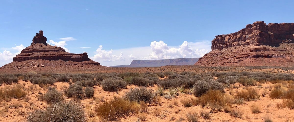 Battleship rock, located  on the left, is one of the monoliths you can see along the 16 mile Valley of the Gods scenic byway.