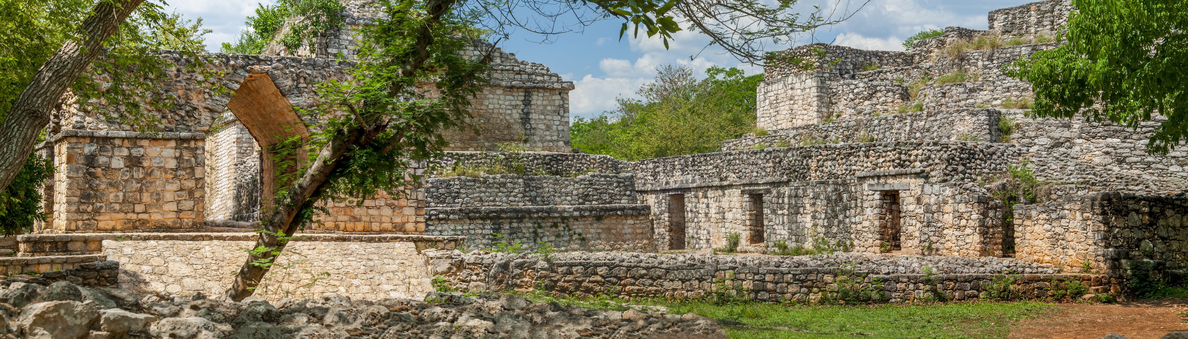 Panorama of the Mayan archaeological area of Ek Balam in the Yucatan peninsula