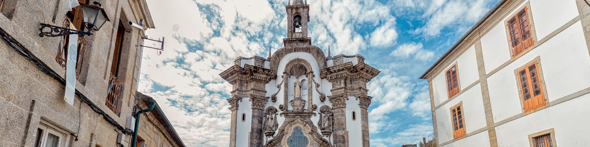 Strolling through the medieval streets of Tui. Tourism in Galicia. The most beautiful spots in Spain. Declared a Historic Artistic Site