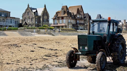 The beach with the nice houses . Normandy coast.