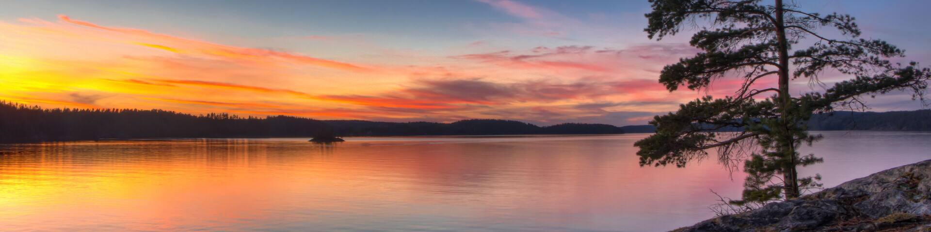 Sunset over lake Lelang in West Sweden