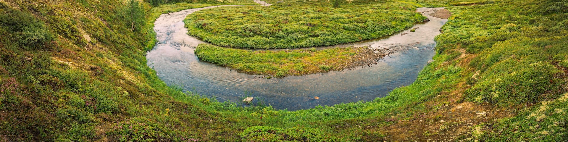 River bend near the lake Savalen, Fjell, landscape shot, evening mood, Savalen, Tynset, Innlandet, Norway, Europe