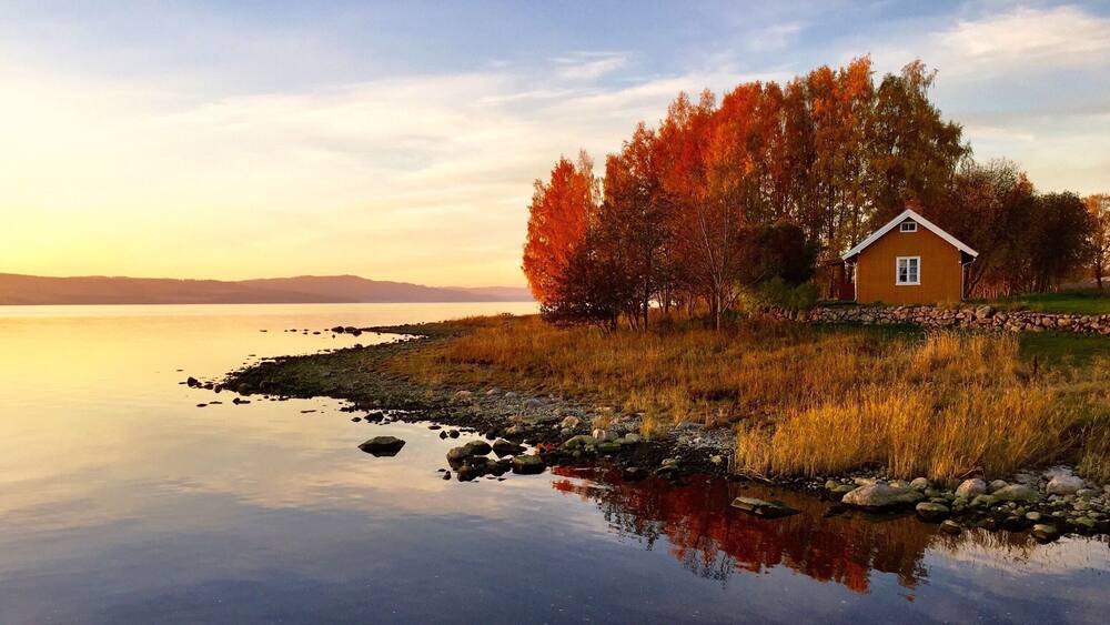 Autumn in Stange by the lake Mjøsa in Norway