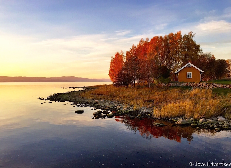 Autumn in Stange by the lake Mjøsa in Norway