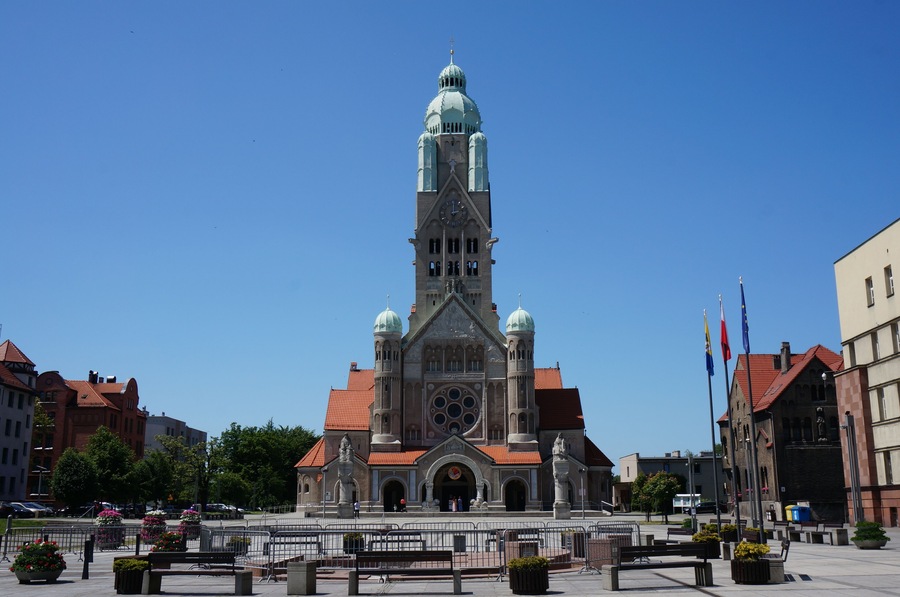 Neo-Romanesque Church of Saint Paul the Apostle in John Paul II Square, Nowy Bytom district. Ruda Slaska, Poland.