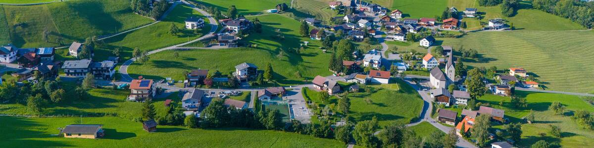 The village of Gurtis near Nenzing and Frastanz in the Walgau Valley, State of Vorarlberg, Austria, Drone Photography