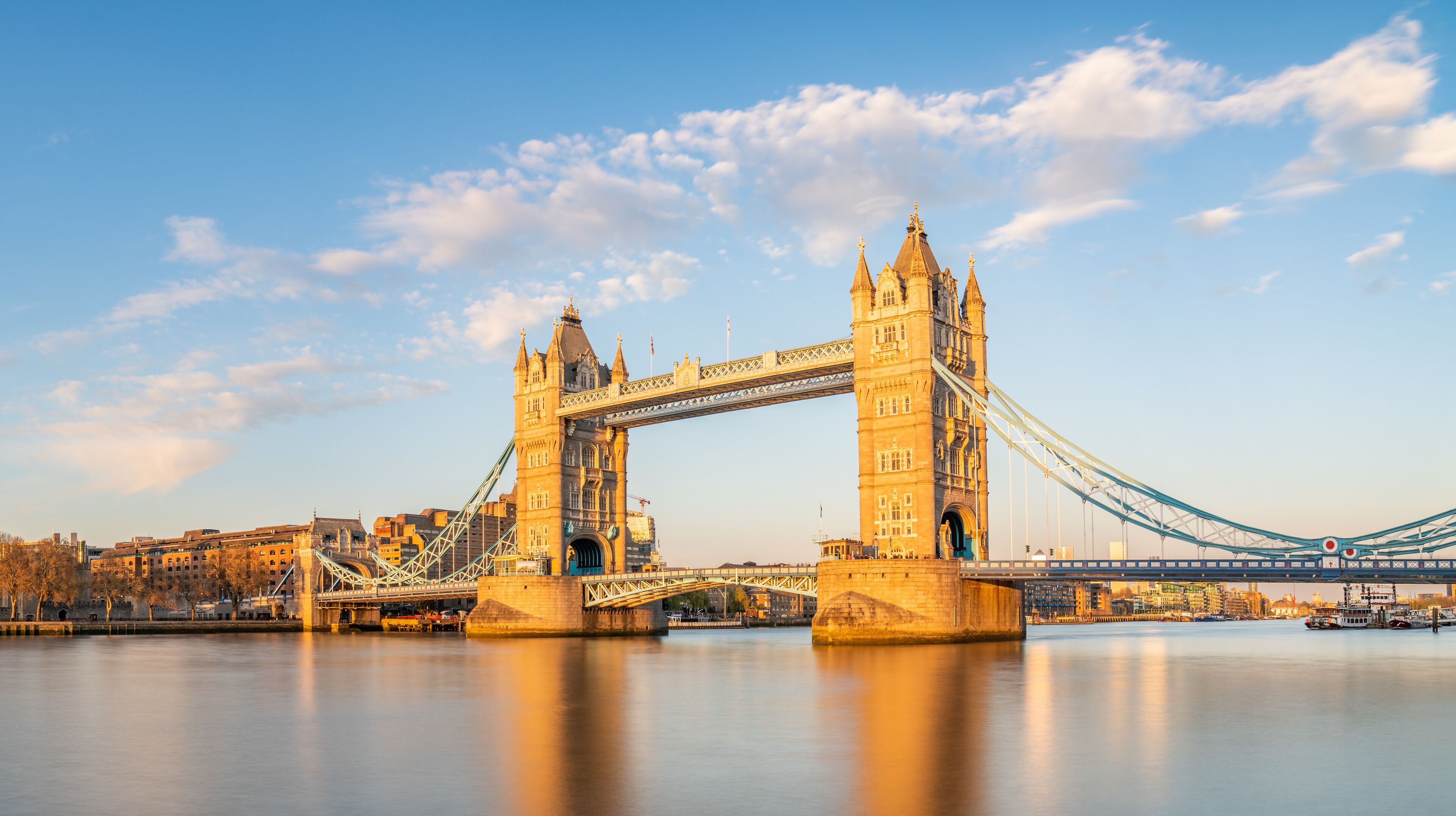 Tower Bridge seen from south bank of river Thamess in London. England