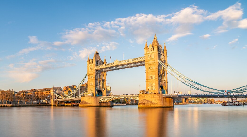 Tower Bridge seen from south bank of river Thamess in London. England